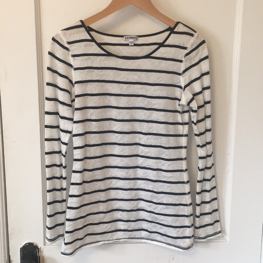 Express long sleeve striped lace top